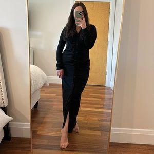 Black tight rouged long dress with buttons size XL 100% cotton, stretchy comfy